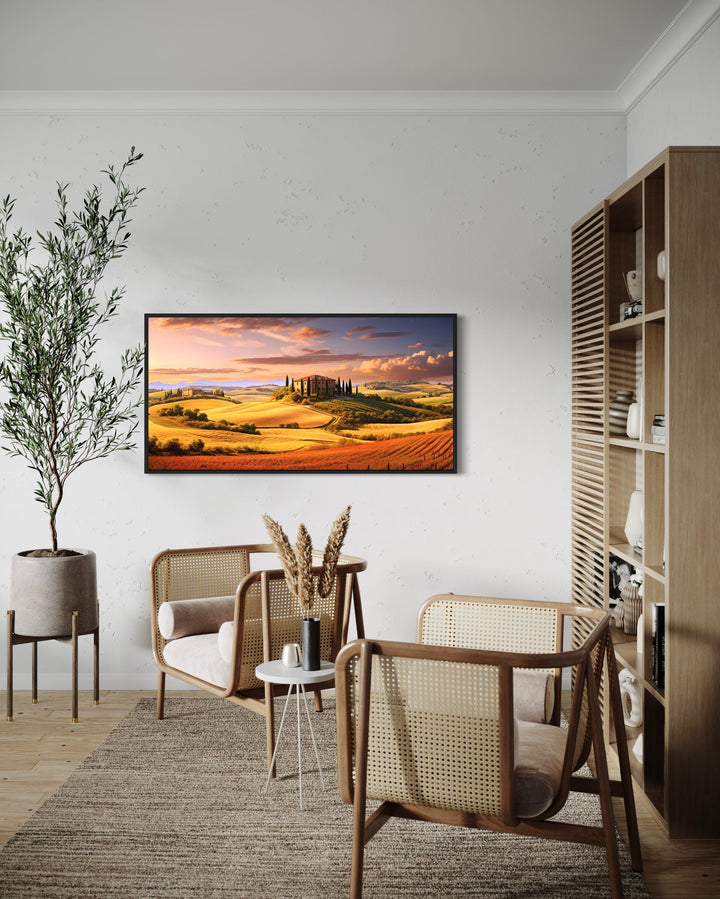 Tuscany Landscape Wall Art – Large Framed Canvas Print of Rustic Italian Scenery