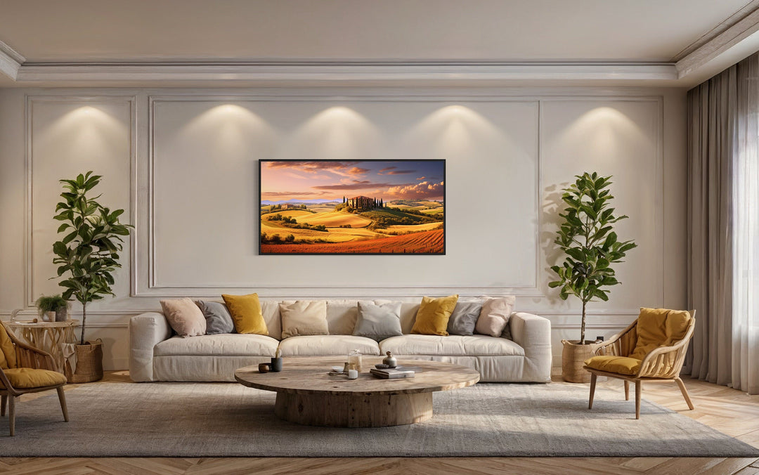 Tuscany Landscape Wall Art – Large Framed Canvas Print of Rustic Italian Scenery