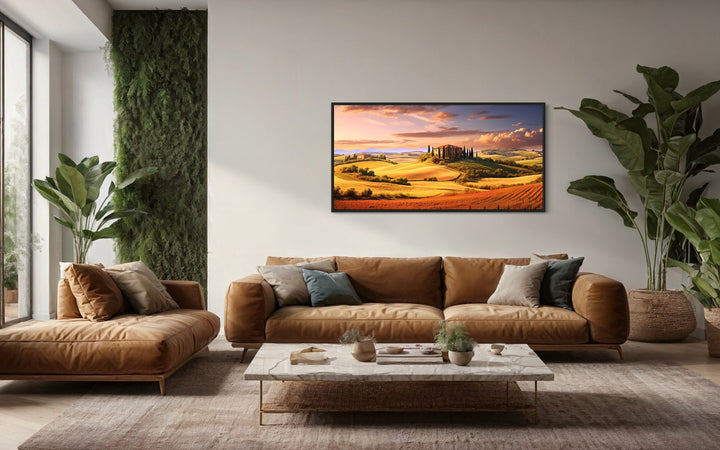 Tuscany Landscape Wall Art – Large Framed Canvas Print of Rustic Italian Scenery