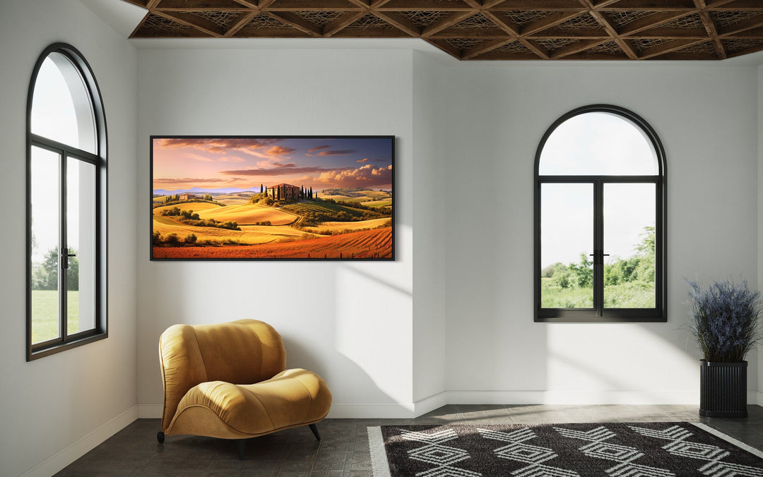 Tuscany Landscape Wall Art – Large Framed Canvas Print of Rustic Italian Scenery