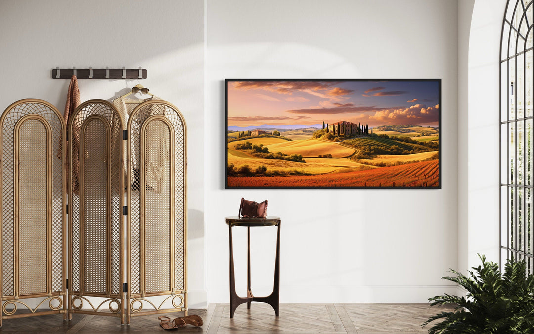 Tuscany Landscape Wall Art – Large Framed Canvas Print of Rustic Italian Scenery