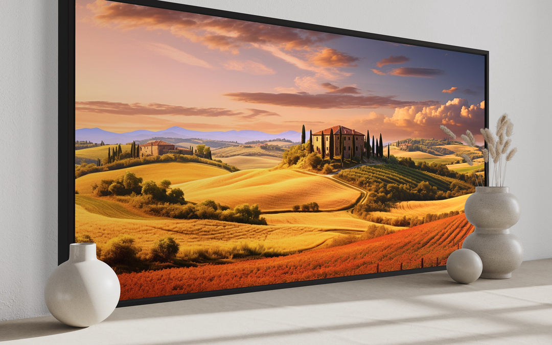 Tuscany Landscape Wall Art – Large Framed Canvas Print of Rustic Italian Scenery