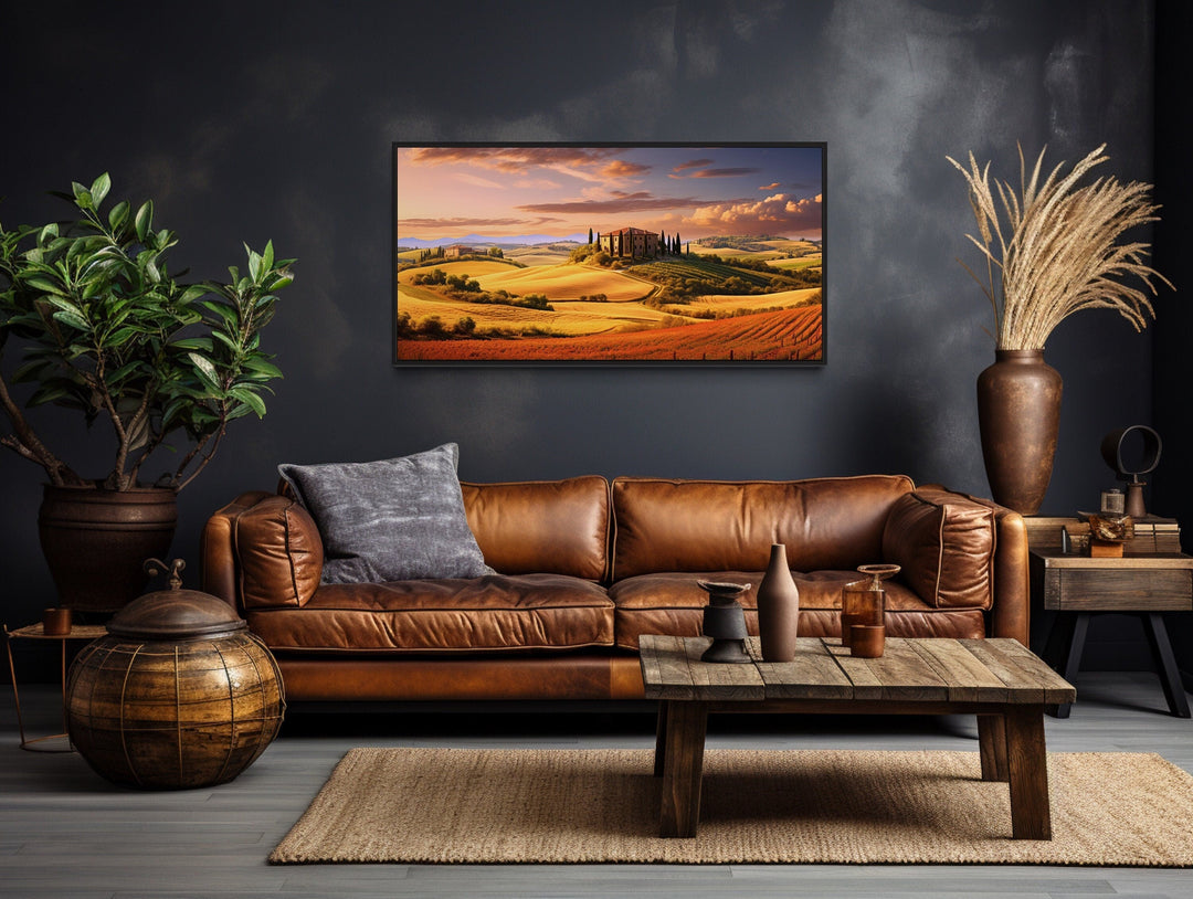 Tuscany Landscape Wall Art – Large Framed Canvas Print of Rustic Italian Scenery