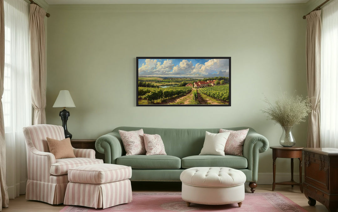 Tuscany Vineyards Italian Landscape Framed Canvas Wall Art