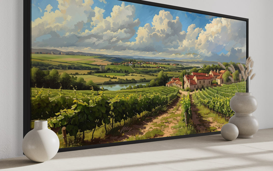 Tuscany Vineyards Italian Landscape Framed Canvas Wall Art