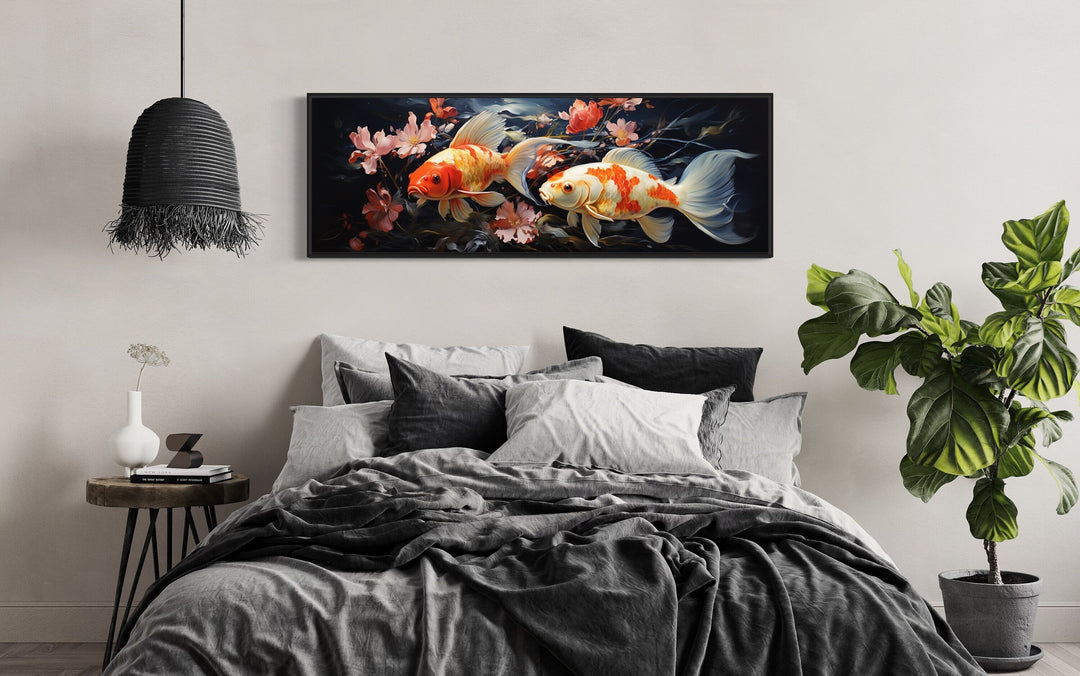 Two Koi Fish Long Horizontal Framed Canvas Wall Art