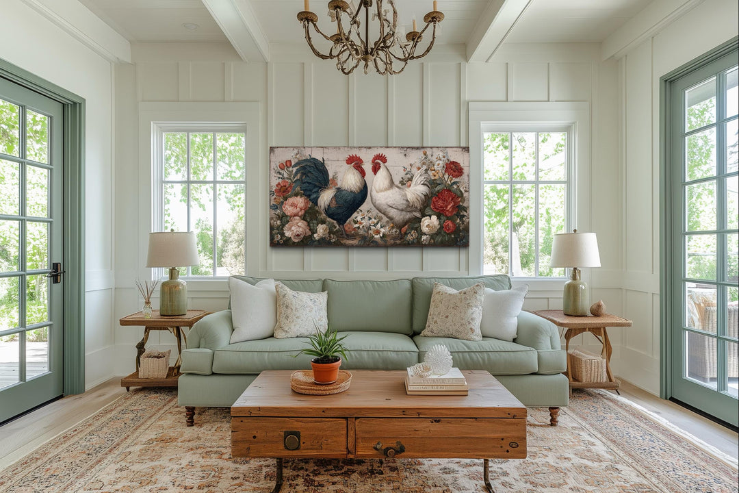 Two Roosters Rustic Farmhouse Wall Art