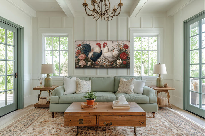 Two Roosters Rustic Farmhouse Wall Art