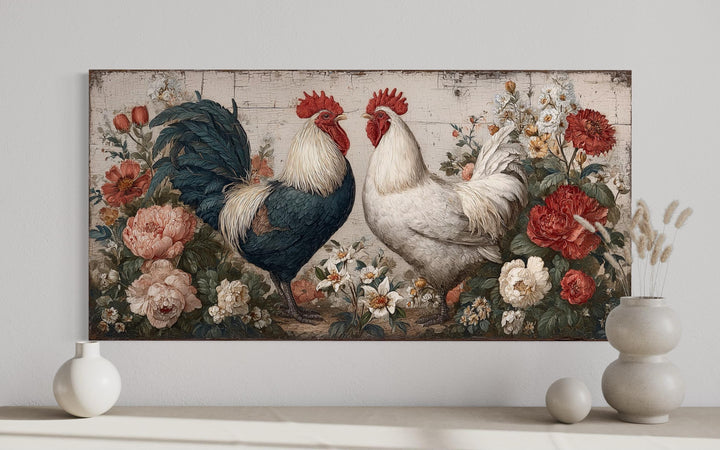 Two Roosters Rustic Farmhouse Wall Art