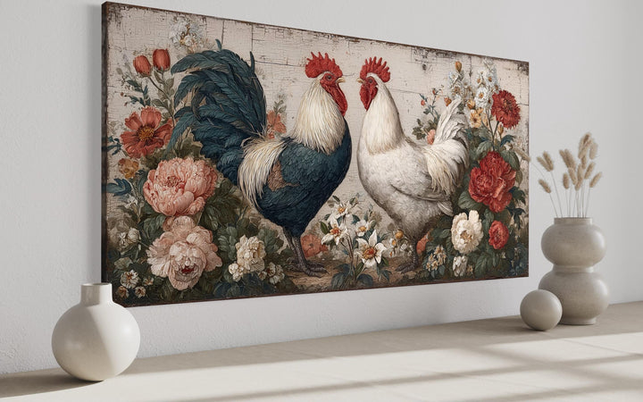 Two Roosters Rustic Farmhouse Wall Art
