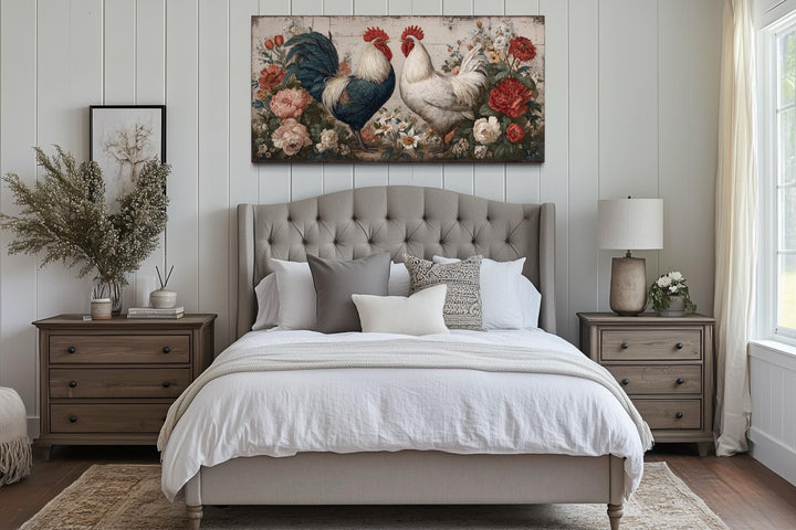 Two Roosters Rustic Farmhouse Wall Art