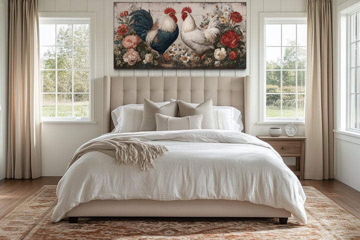Two Roosters Rustic Farmhouse Wall Art