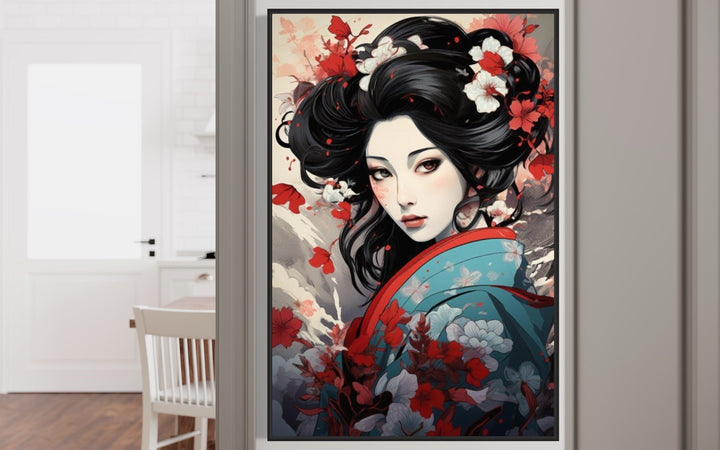 Ukiyo-e Style Geisha Portrait Framed Canvas Wall Art