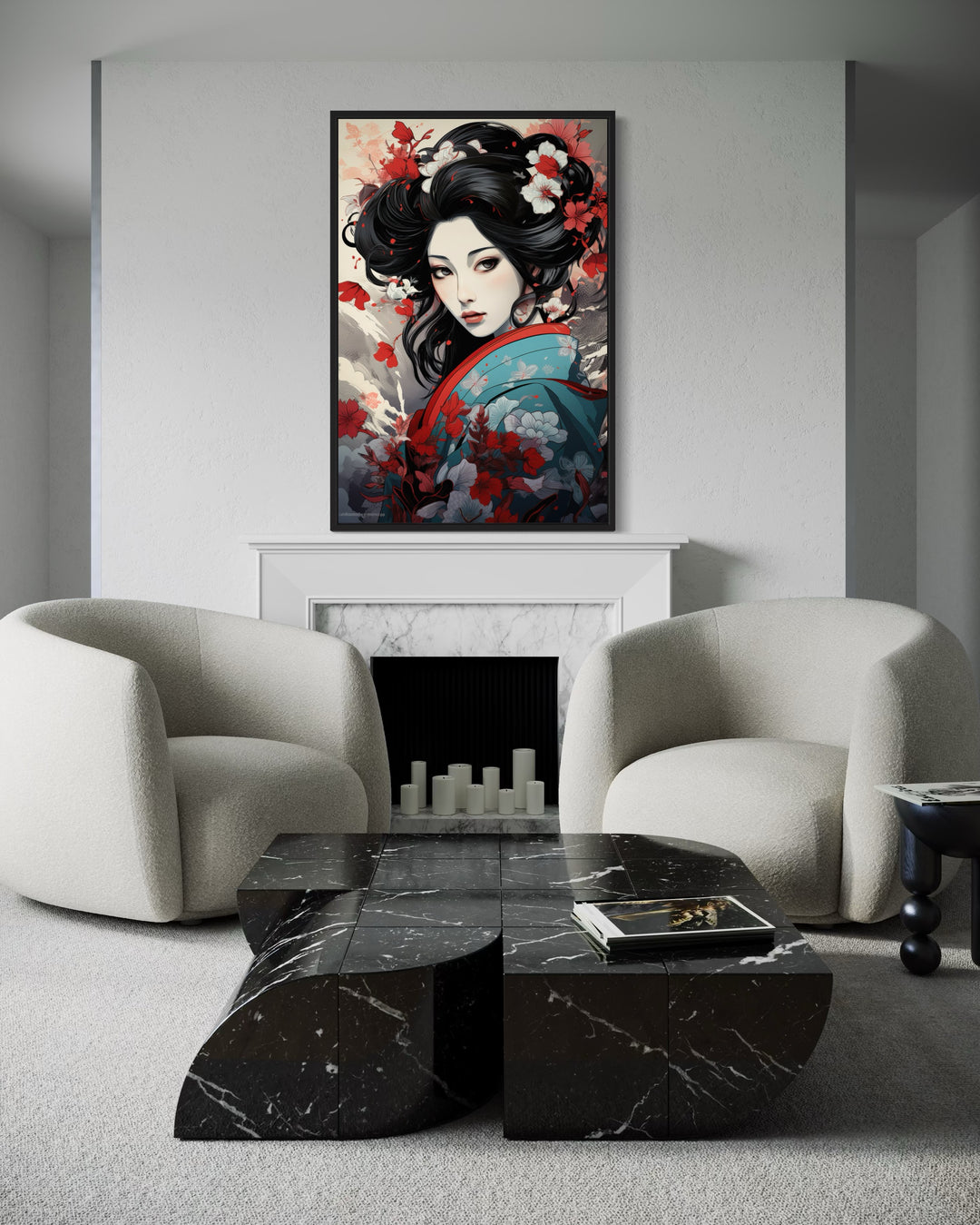 Ukiyo-e Style Geisha Portrait Framed Canvas Wall Art