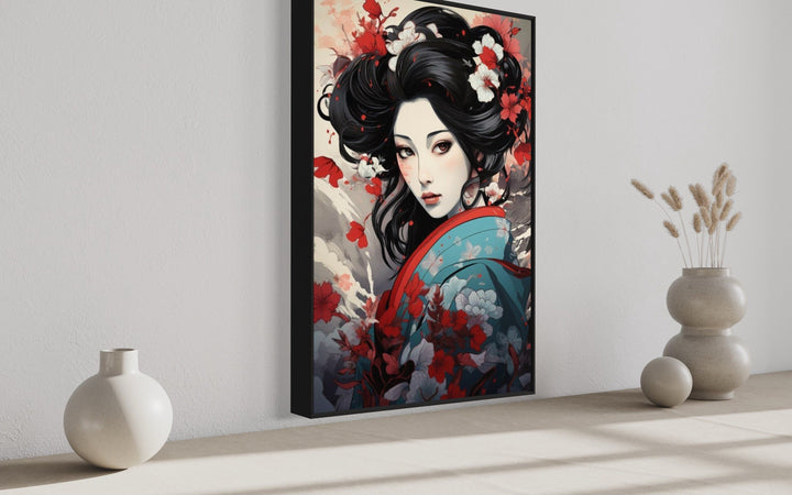 Ukiyo-e Style Geisha Portrait Framed Canvas Wall Art