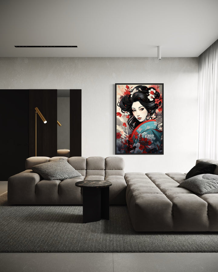 Ukiyo-e Style Geisha Portrait Framed Canvas Wall Art