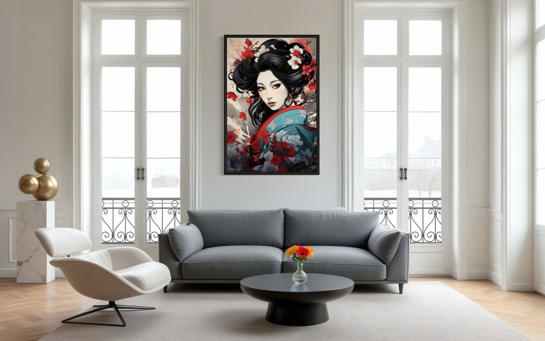 Ukiyo-e Style Geisha Portrait Framed Canvas Wall Art