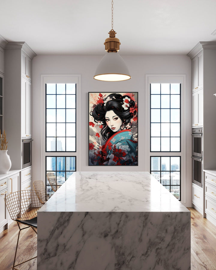 Ukiyo-e Style Geisha Portrait Framed Canvas Wall Art