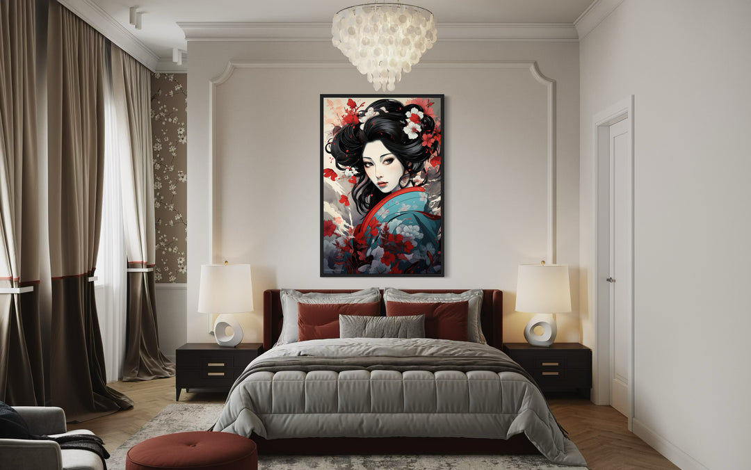 Ukiyo-e Style Geisha Portrait Framed Canvas Wall Art