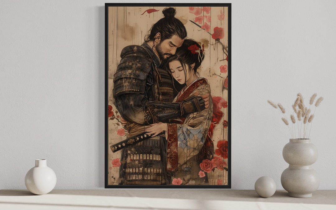 Ukiyo-e Style Japanese Samurai And Geisha Romanic Wall Art