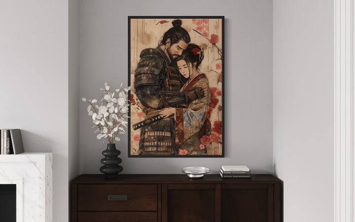 Ukiyo-e Style Japanese Samurai And Geisha Romanic Wall Art