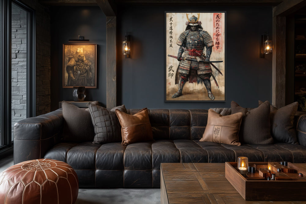 Ukiyo-e Style Japanese Samurai Framed Canvas Wall Art