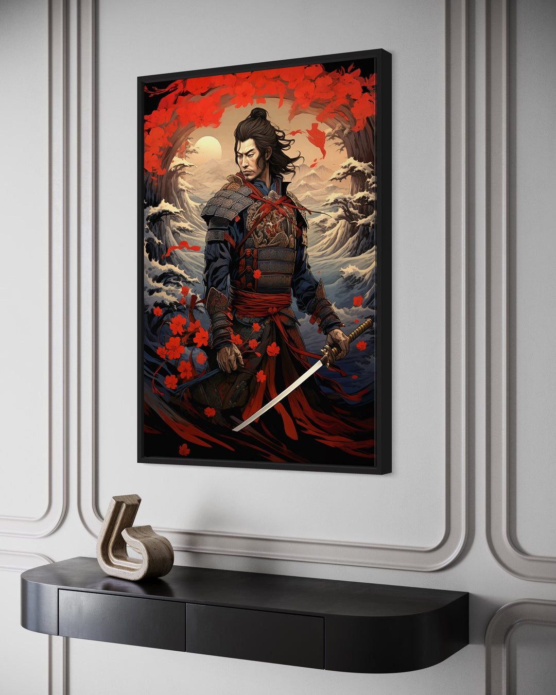 Ukiyo-e Style Japanese Samurai Framed Canvas Wall Art