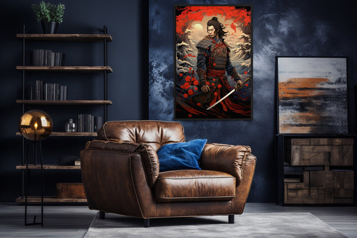 Ukiyo-e Style Japanese Samurai Framed Canvas Wall Art