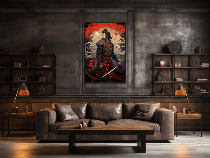 Ukiyo-e Style Japanese Samurai Framed Canvas Wall Art