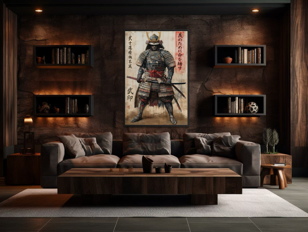 Ukiyo-e Style Japanese Samurai Framed Canvas Wall Art