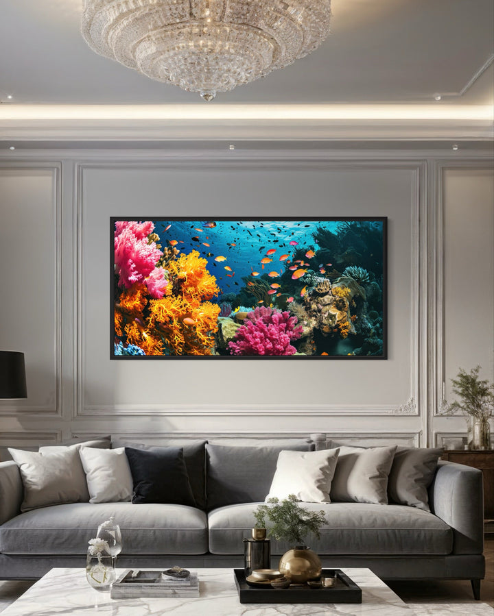 Underwater Coral Reef And Fish Photography Style Wall Art