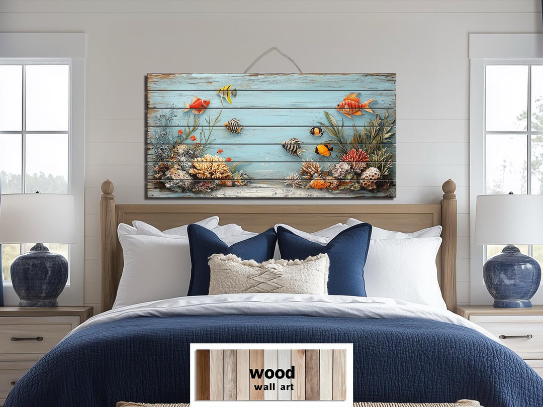 Underwater Coral Reef Distressed Wood Wall Art