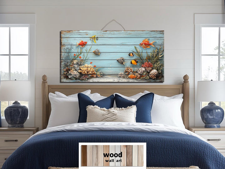 Underwater Coral Reef Distressed Wood Wall Art