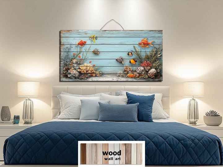 Underwater Coral Reef Distressed Wood Wall Art