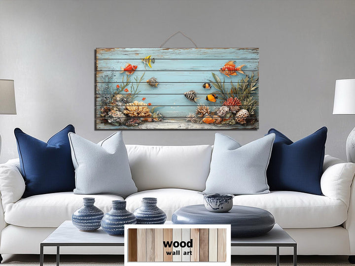 Underwater Coral Reef Distressed Wood Wall Art