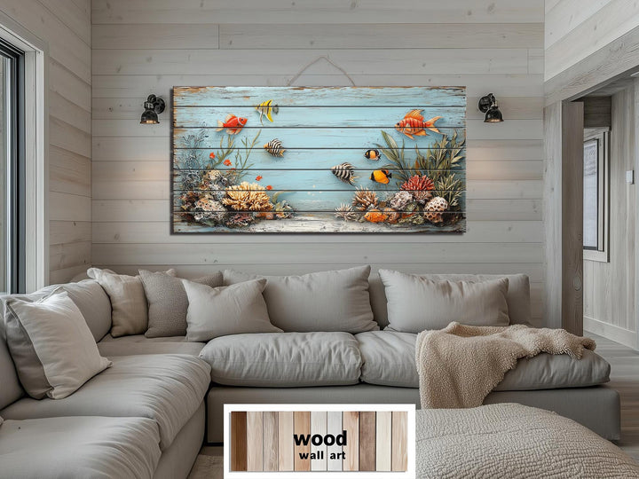 Underwater Coral Reef Distressed Wood Wall Art