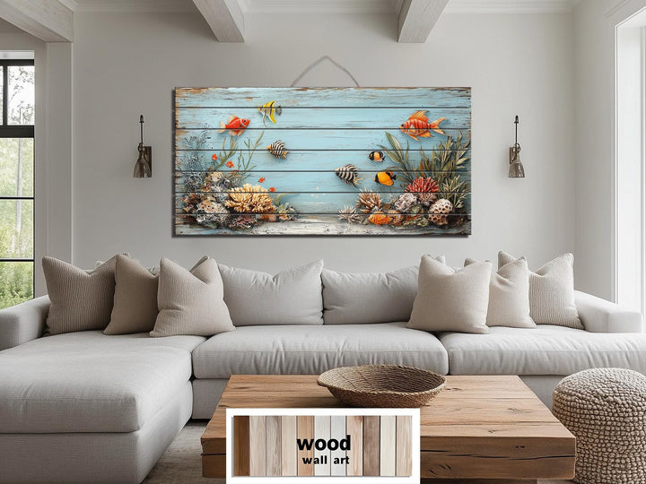 Underwater Coral Reef Distressed Wood Wall Art