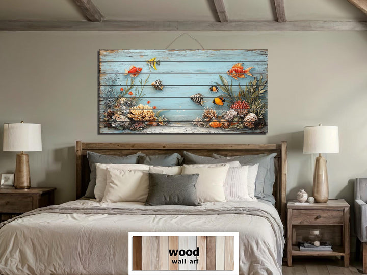 Underwater Coral Reef Distressed Wood Wall Art