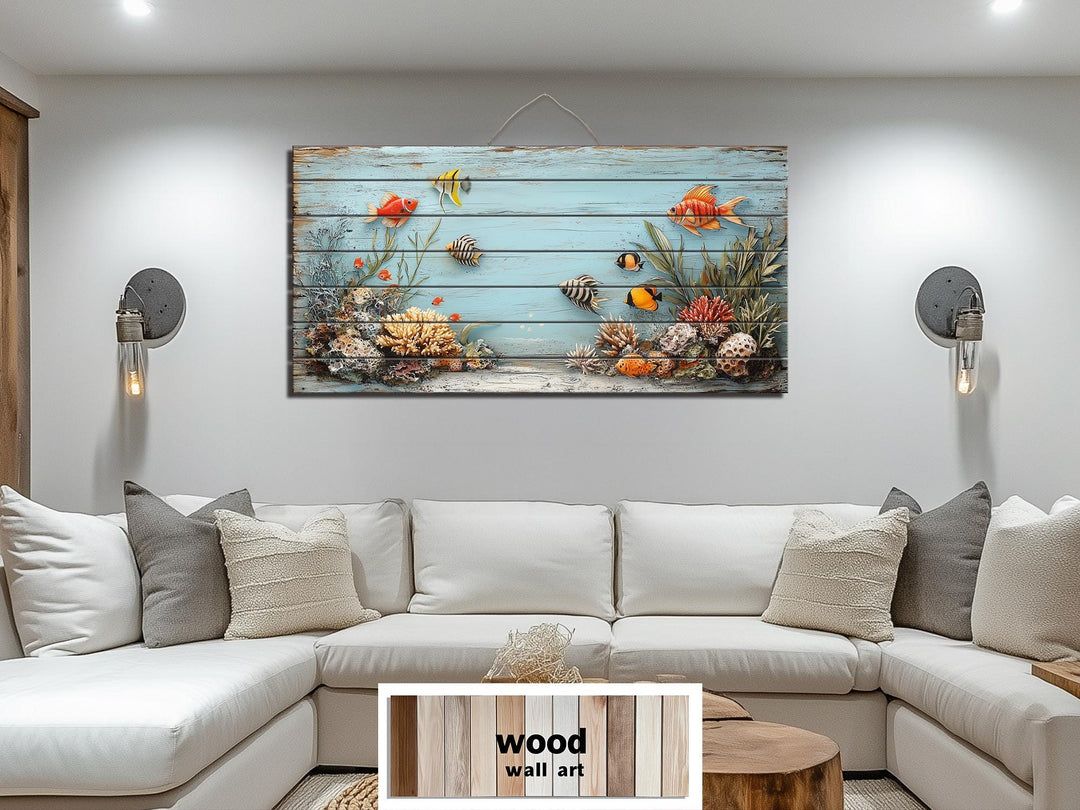 Underwater Coral Reef Distressed Wood Wall Art