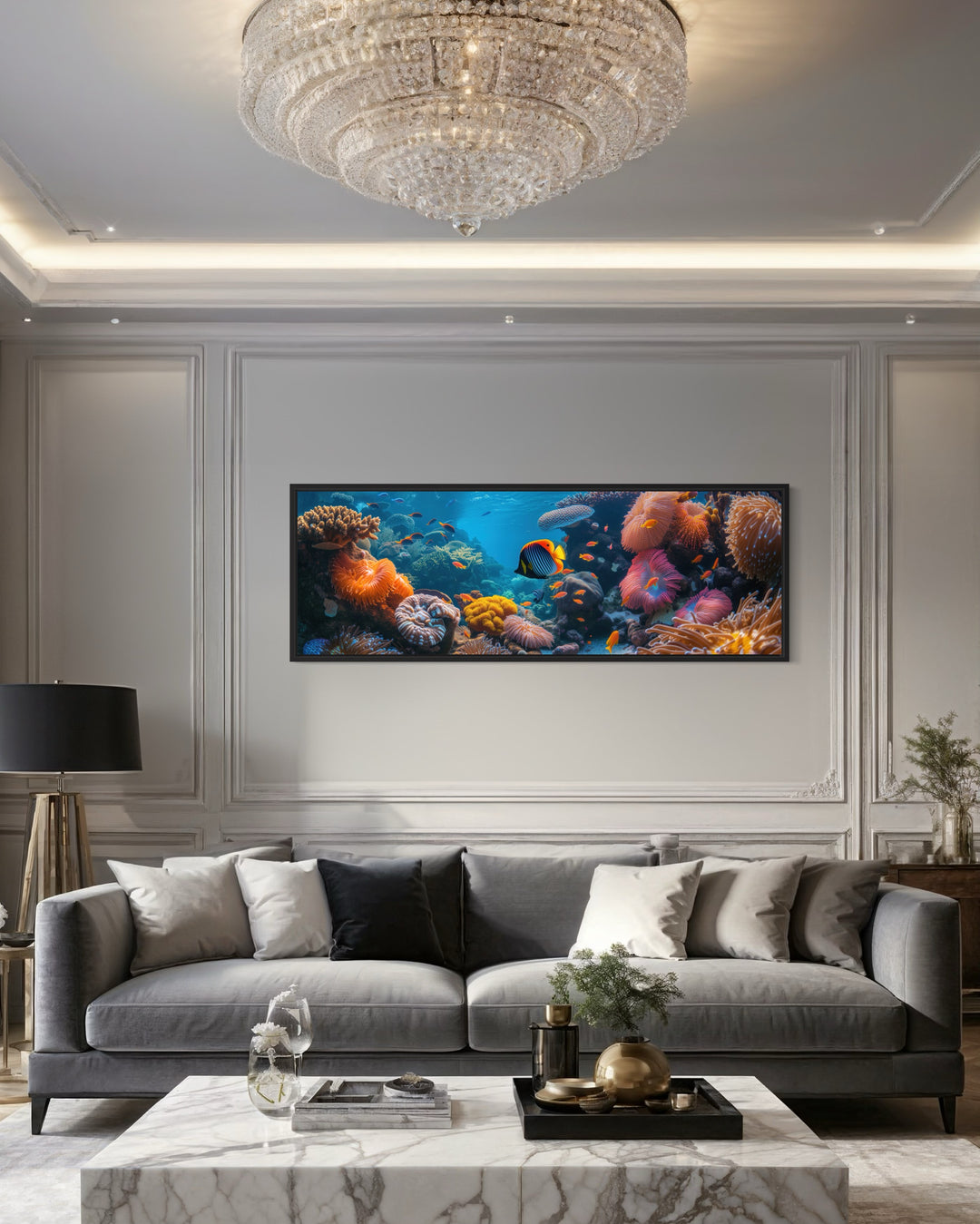 Underwater Coral Reef Narrow Horizontal Framed Canvas Wall Art