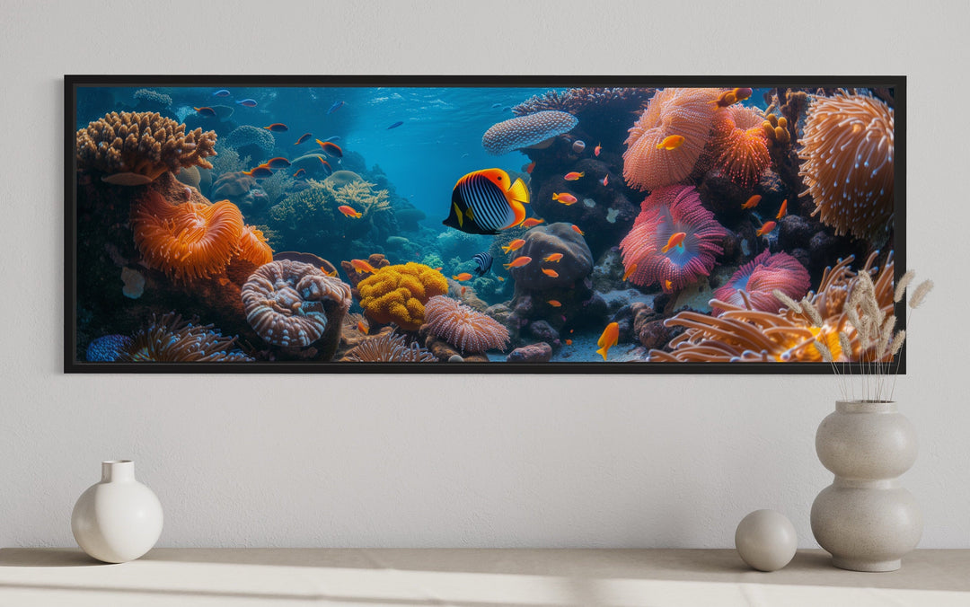 Underwater Coral Reef Narrow Horizontal Framed Canvas Wall Art