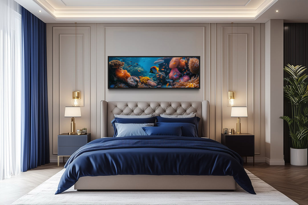 Underwater Coral Reef Narrow Horizontal Framed Canvas Wall Art