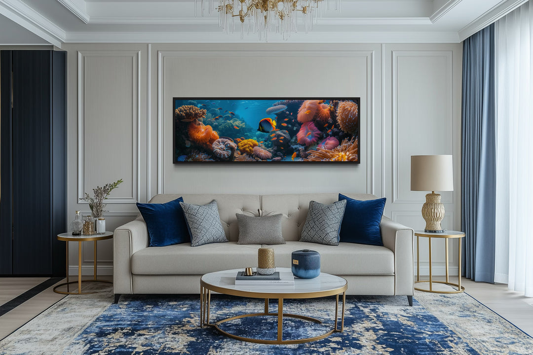 Underwater Coral Reef Narrow Horizontal Framed Canvas Wall Art