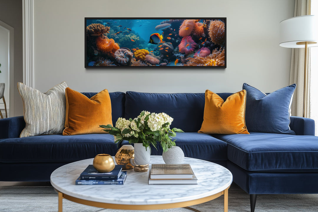 Underwater Coral Reef Narrow Horizontal Framed Canvas Wall Art