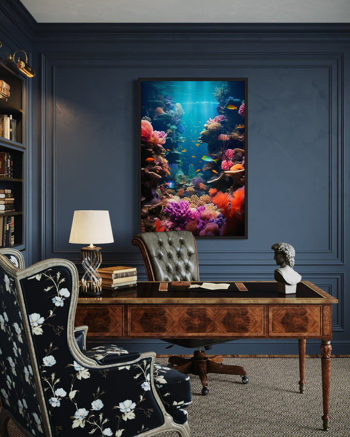 Underwater World Coral Reefs Fish Photograph Framed Canvas Wall Art