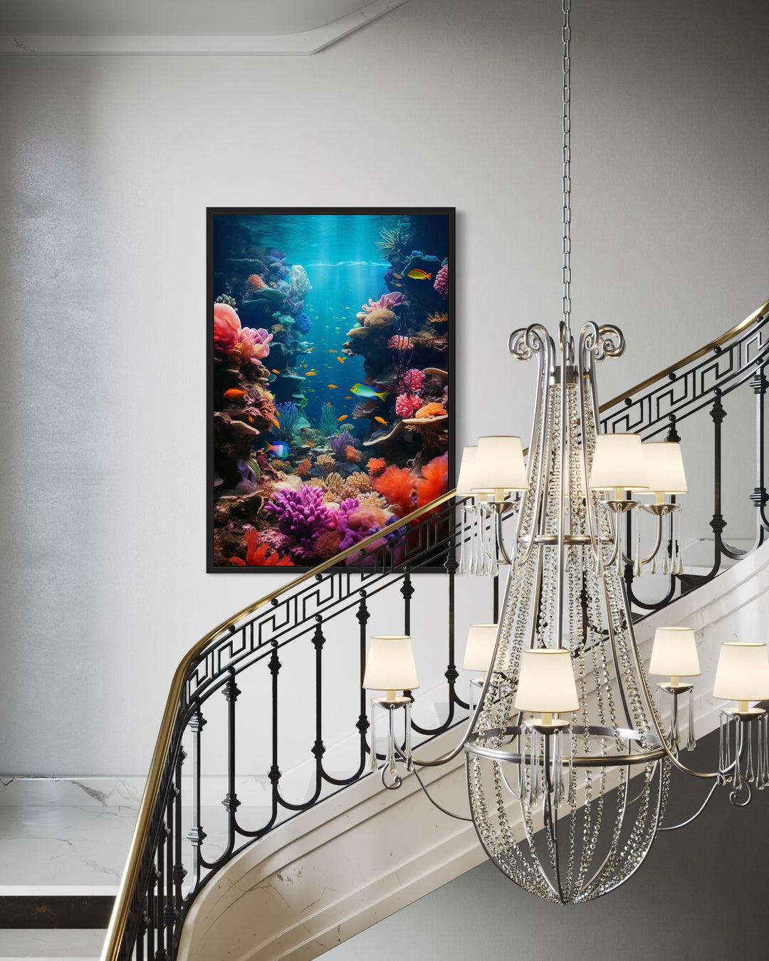 Underwater World Coral Reefs Fish Photograph Framed Canvas Wall Art