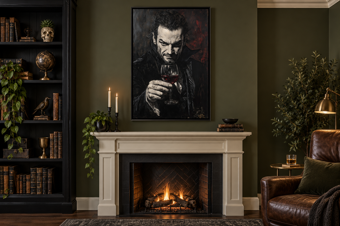 Toile murale représentant un vampire gothique avec du vin rouge 