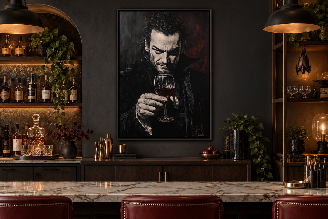 Toile murale représentant un vampire gothique avec du vin rouge 
