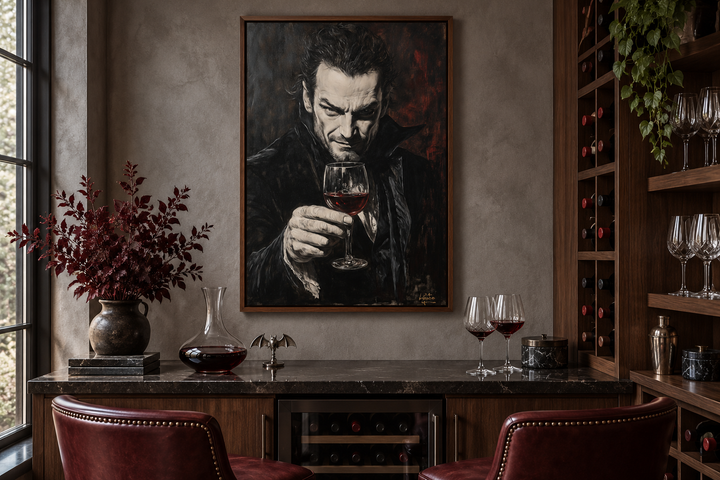 Toile murale représentant un vampire gothique avec du vin rouge 