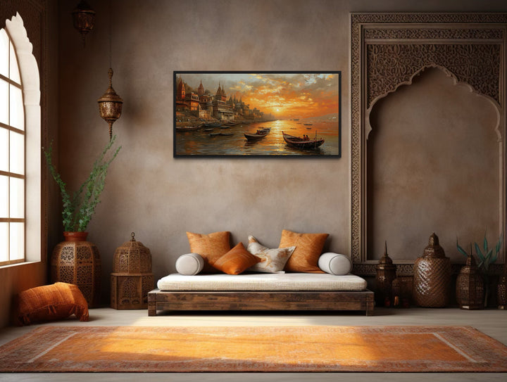 Varanasi Wall Art - Indian Canvas Art Featuring Ganges River Sunset for Spiritual Home Decor